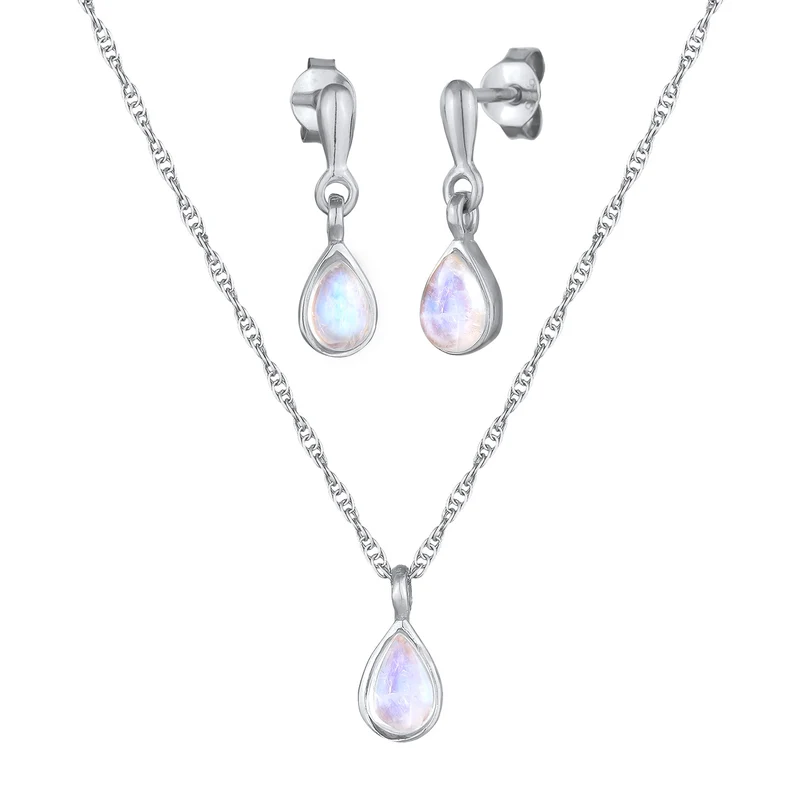 Schmuckset Tropfen | Mondstein (Weiß)