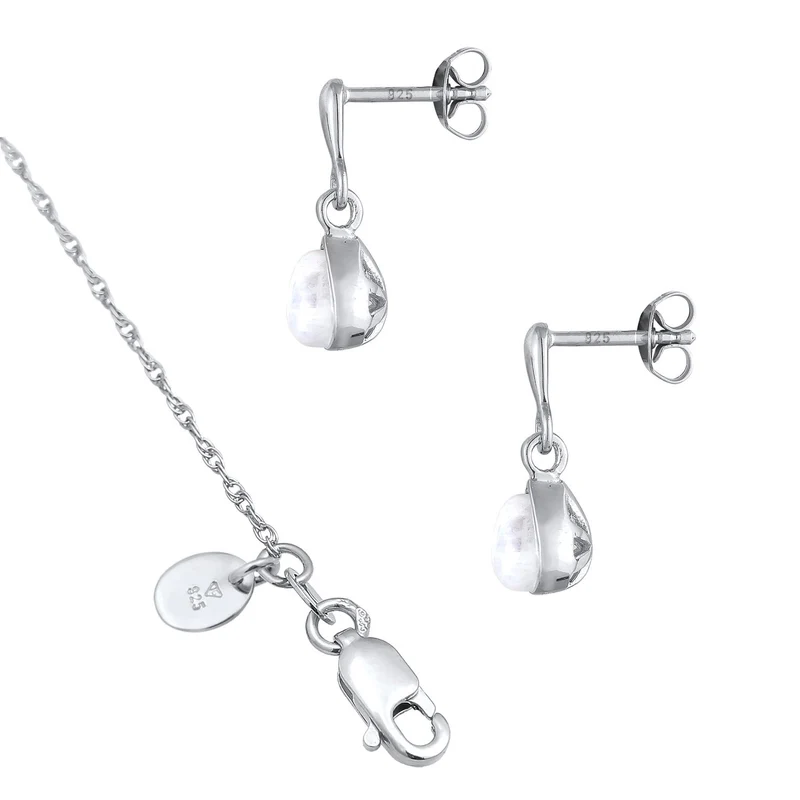 Schmuckset Tropfen | Mondstein (Weiß)