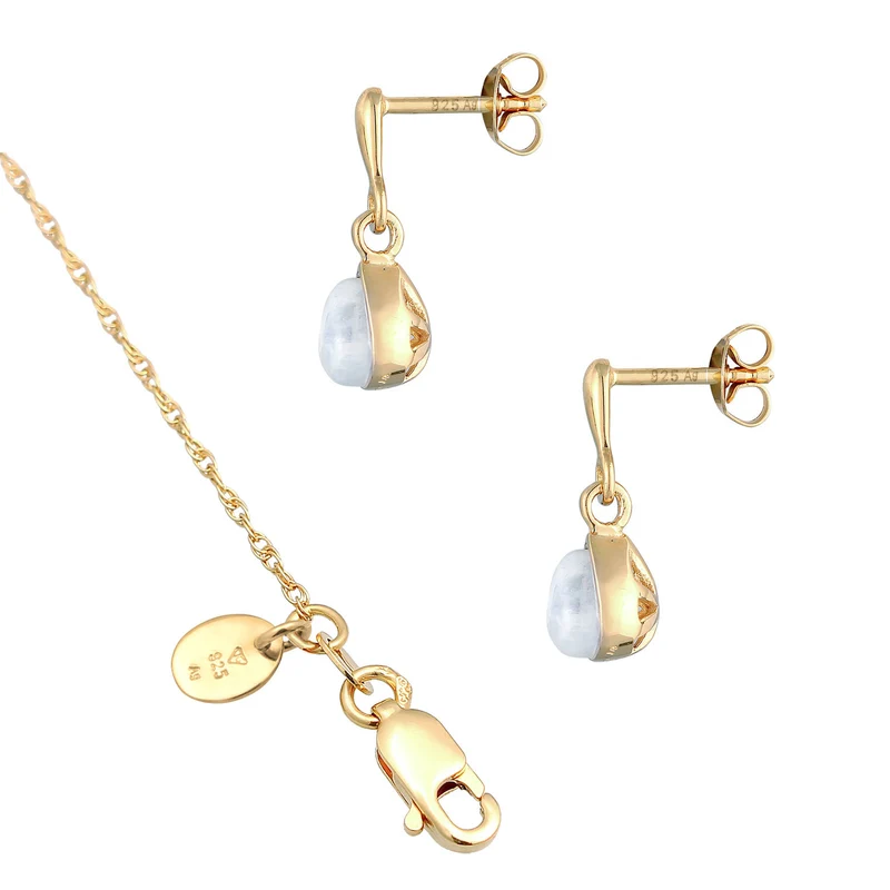 Schmuckset Tropfen | Mondstein (Weiß)