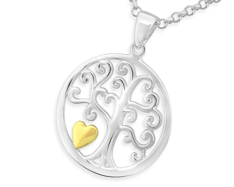 BAUM DES LEBENS MIT HERZ SILBERKETTE, BICOLOR SCHMUCK, LEBENSBAUM KETTE