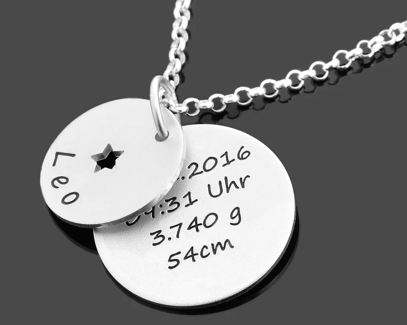 GEBURTSKETTE MUTTER GRAVUR HALSKETTE 925 SILBER NAMEN SCHMUCK GEBURTSDATEN