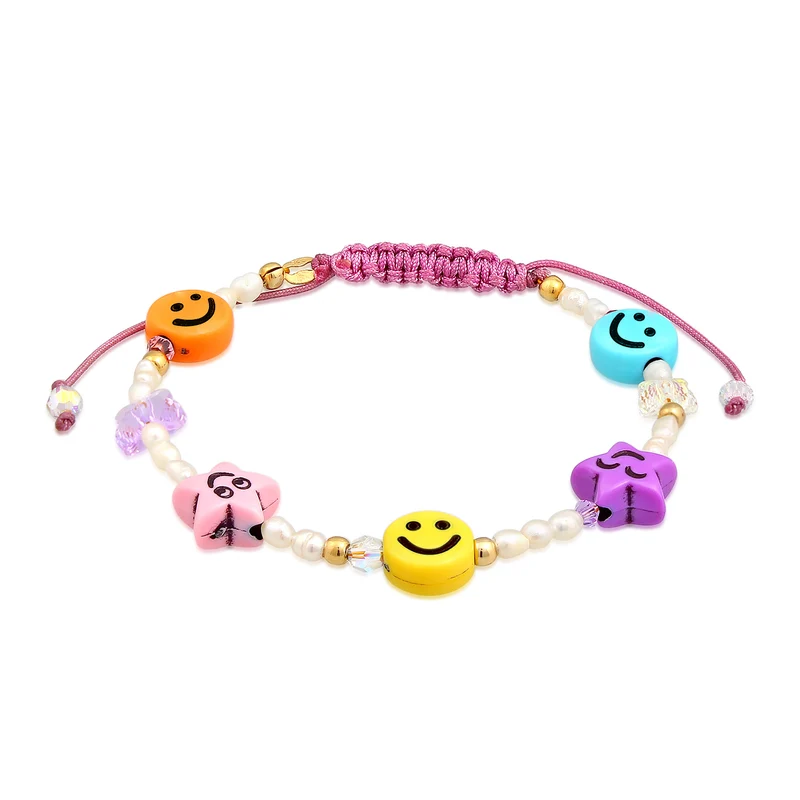 Armband mit Smiling Face Beads | Süßwasserperlen, Nylon