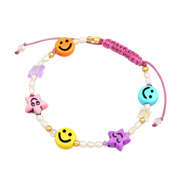 Armband mit Smiling Face Beads | Süßwasserperlen, Nylon
