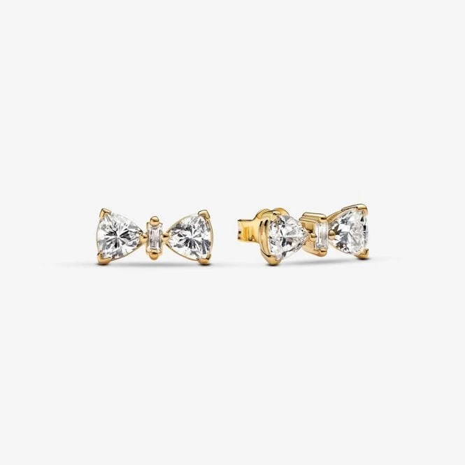 Gold Sparkling Bow Studs Earrings