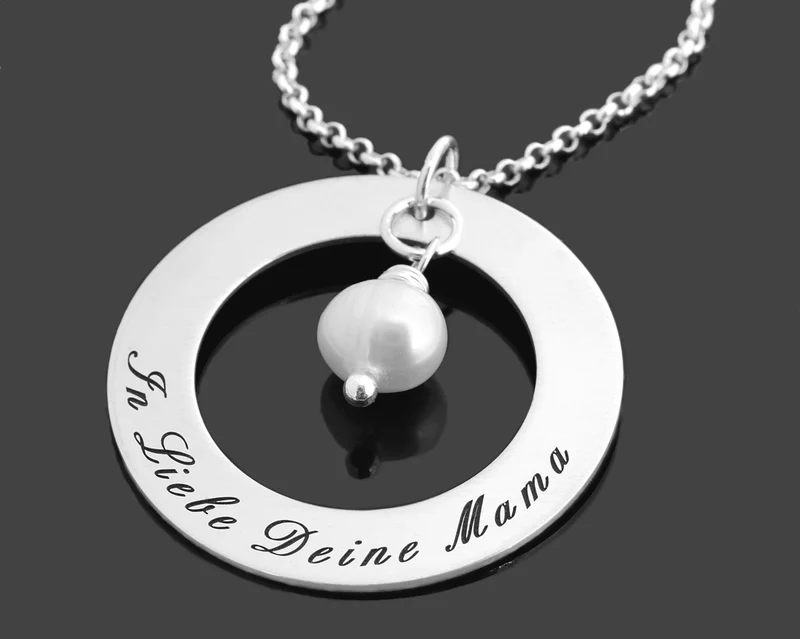 SILBERKETTE DAMEN GRAVUR COLLIER 925 SILBER WEISSE PERLE HALSKETTE MAMA MUTTER