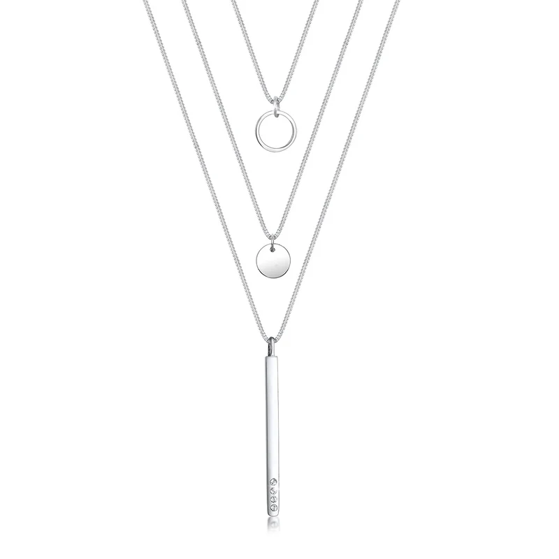 Layer-Halskette Plättchen Stab | Mit Kristallen von Swarovski® (Weiß)
