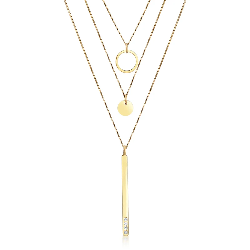 Layer-Halskette Plättchen Stab | Mit Kristallen von Swarovski® (Weiß)