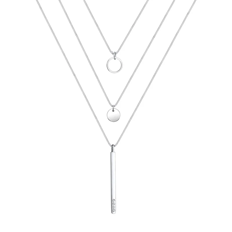 Layer-Halskette Plättchen Stab | Mit Kristallen von Swarovski® (Weiß)