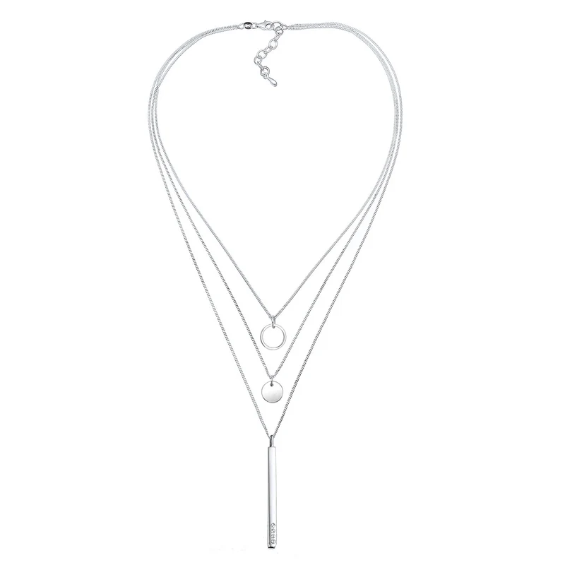 Layer-Halskette Plättchen Stab | Mit Kristallen von Swarovski® (Weiß)