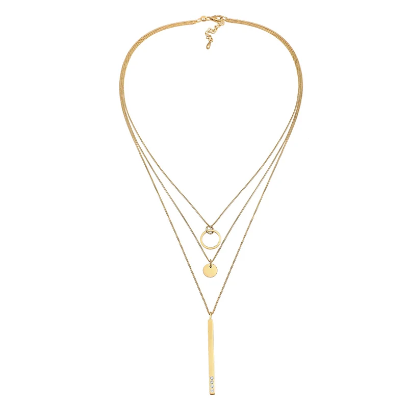 Layer-Halskette Plättchen Stab | Mit Kristallen von Swarovski® (Weiß)