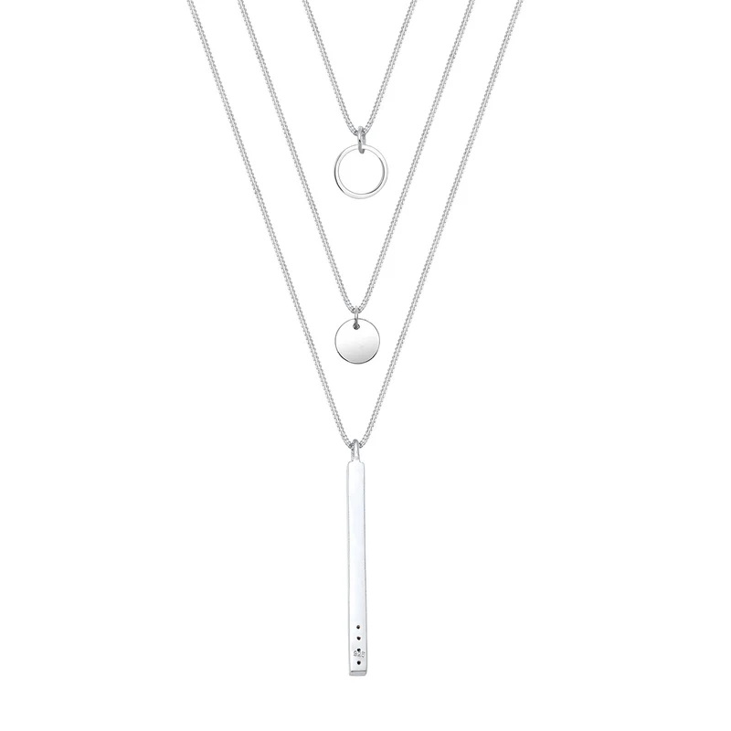 Layer-Halskette Plättchen Stab | Mit Kristallen von Swarovski® (Weiß)