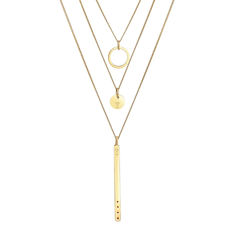 Layer-Halskette Plättchen Stab | Mit Kristallen von Swarovski® (Weiß)