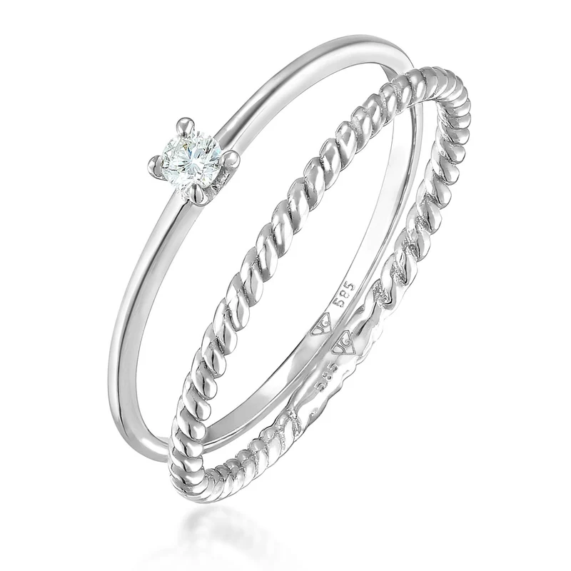 Solitär Ring-Set Twisted | Diamant (Weiß, 0.06 ct.)