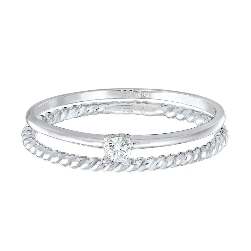 Solitär Ring-Set Twisted | Diamant (Weiß, 0.06 ct.)