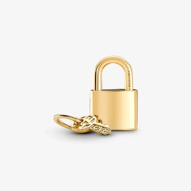 Gold Engravable Padlock & Key Dangle Charms