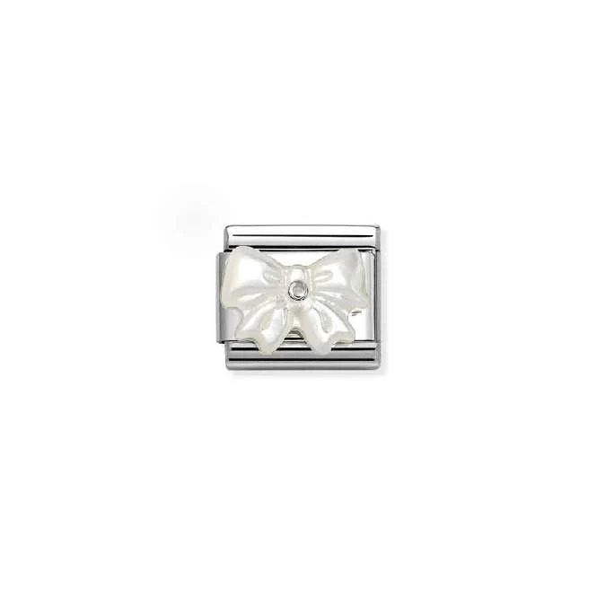 Classic Silver and CZ White Mother Of Pearl Bow Fashion & Fun Charms