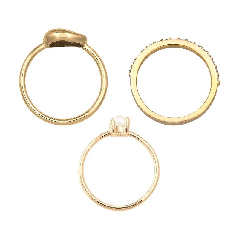 Ringset Kauri Muschel | Süßwasserperle, Kristalle (Weiß)