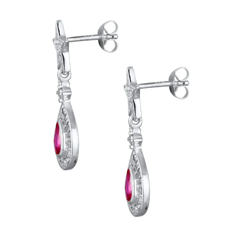 Ohrhänger Tropfen & Stern | Rubin, synthetisch (Pink)