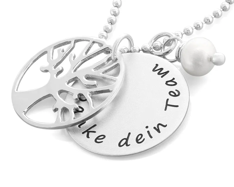 NAMENSKETTE MIT BAUM, SILBERSCHMUCK GRAVUR, FAMILIENBAUM KETTE