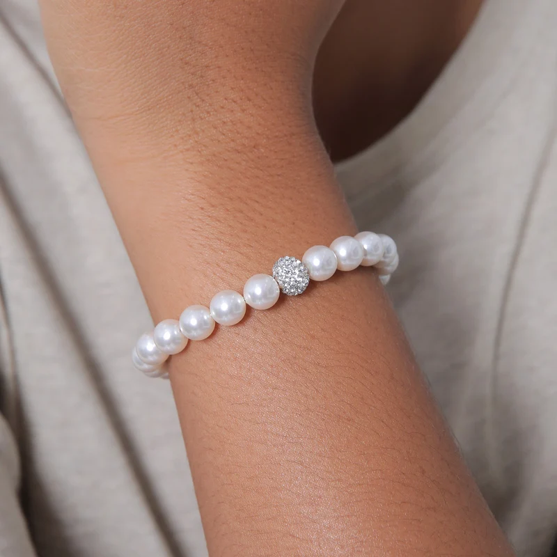Perlen -Armband Kugel | Mit Kristallen von Swarovski® ( Weiß )