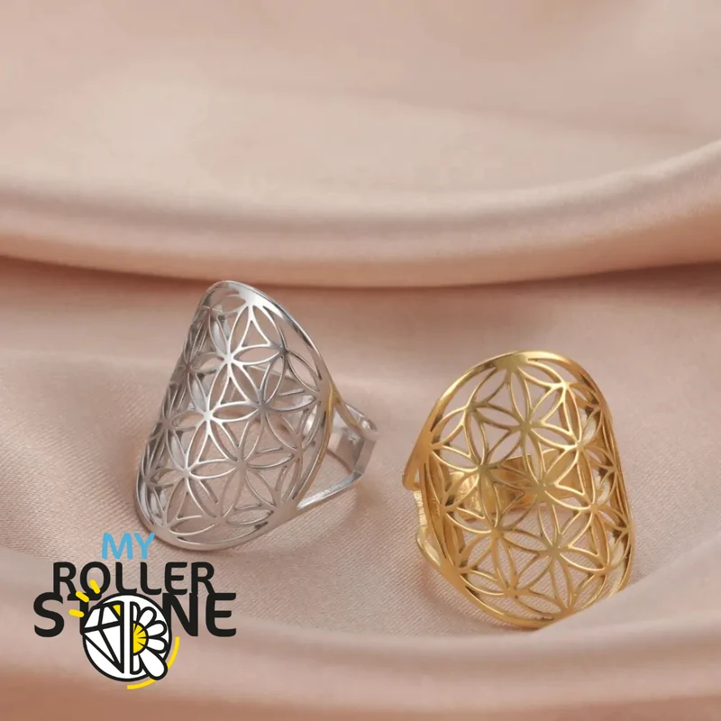 Verstellbarer Ring Blume des Lebens Edelstahl