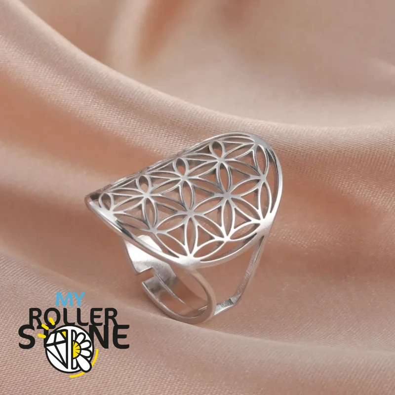 Verstellbarer Ring Blume des Lebens Edelstahl