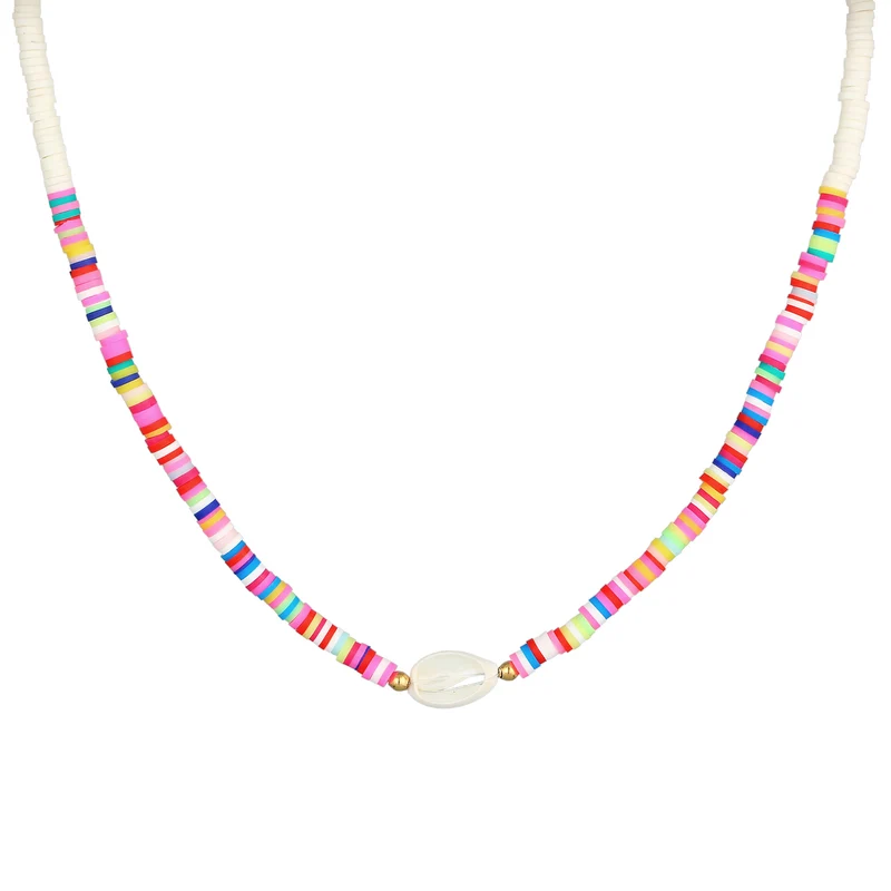 Halskette Kauri Muschel | Heishi Perlen (Bunt)