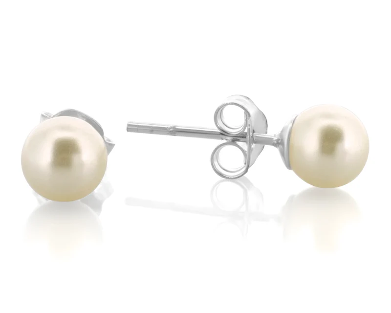 OHRSTECKER PERLE, SILBER OHRRINGE, WEISSE PERLEN OHRSCHMUCK, PERLENSCHMUCK