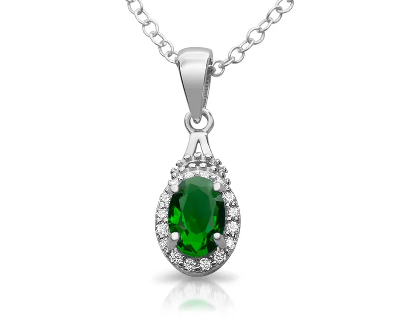SILBERSCHMUCK MIT ANHÄNGER, GRÜNER KRISTALL, GLITZER SCHMUCK
