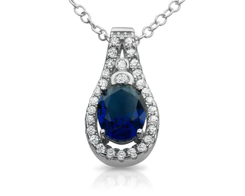 SILBERKETTE MIT ANHÄNGER, STEIN BLAU, ZIRKONIA ANHÄNGER, 925 SILBER