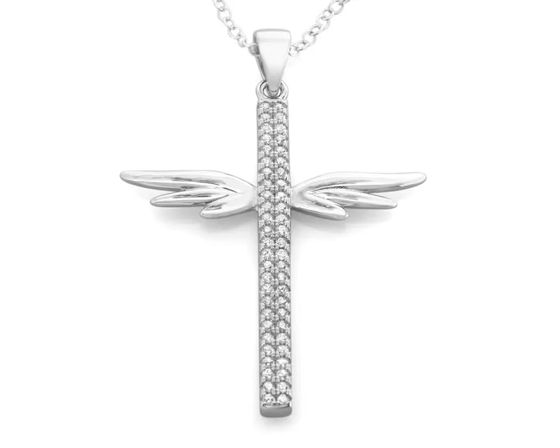 SILBERKETTE, ANHÄNGER KREUZ MIT FLÜGEL, ONLINE JUWELIER, SILBERKREUZ