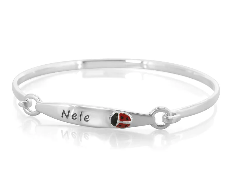 ARMREIFEN FÜR MÄDCHEN MARIENKÄFER ARMBAND KINDER NAMEN SILBERARMBAND GRAVUR