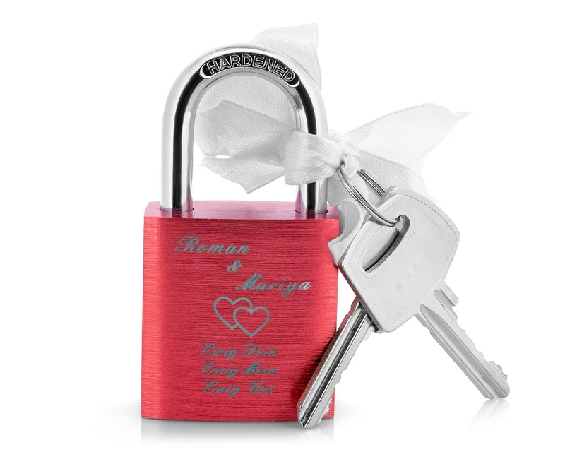 LIEBESSCHLOSS MIT GRAVUR ROT, GESCHENK FREUNDIN, LIEBESSCHLÖSSER