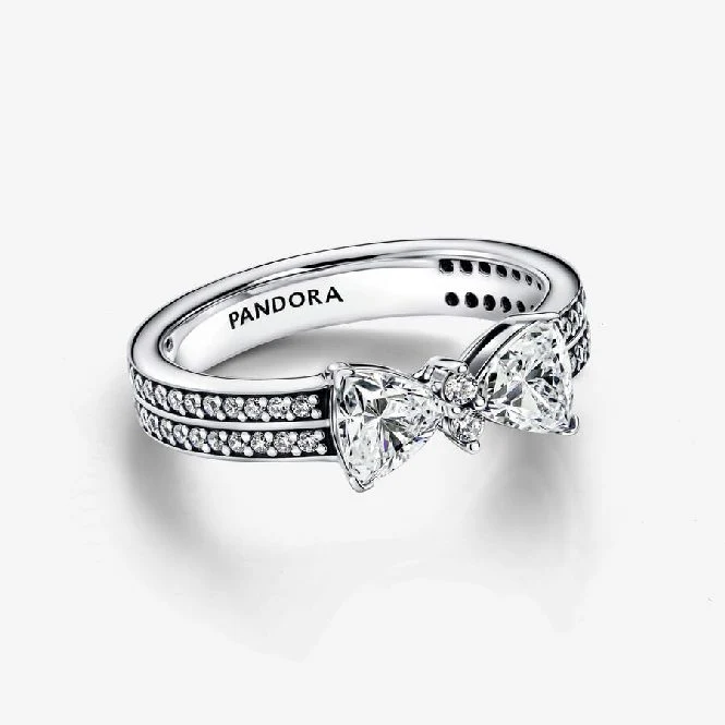 Sparkling Bow Double-Row Ring, Size 52