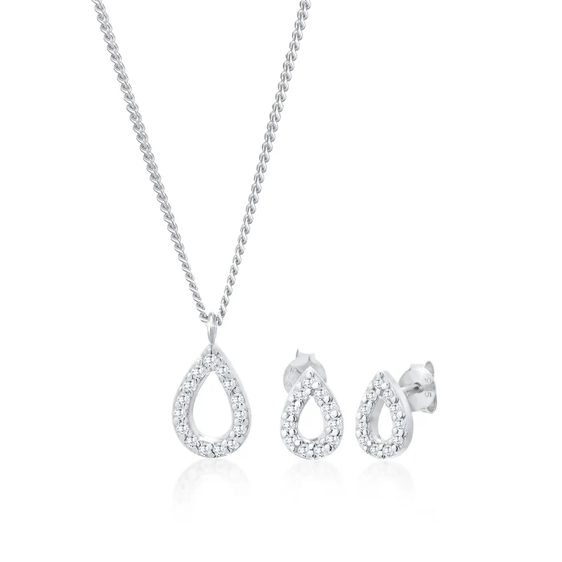 Schmuckset Tropfen | Zirkonia (Weiß)