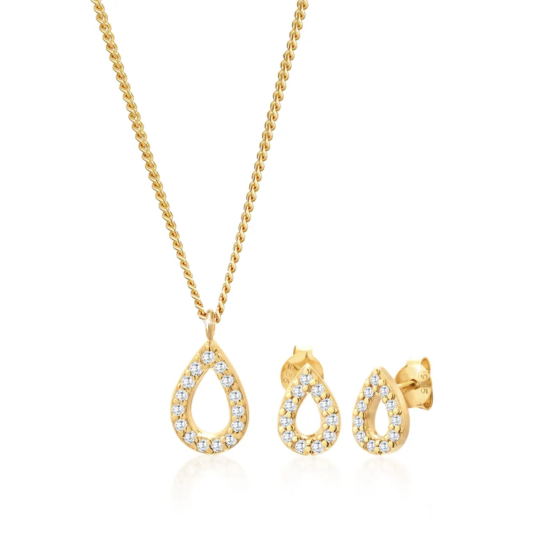 Schmuckset Tropfen | Zirkonia (Weiß)