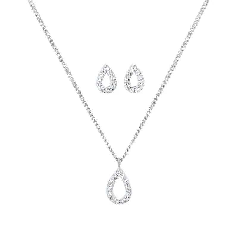 Schmuckset Tropfen | Zirkonia (Weiß)