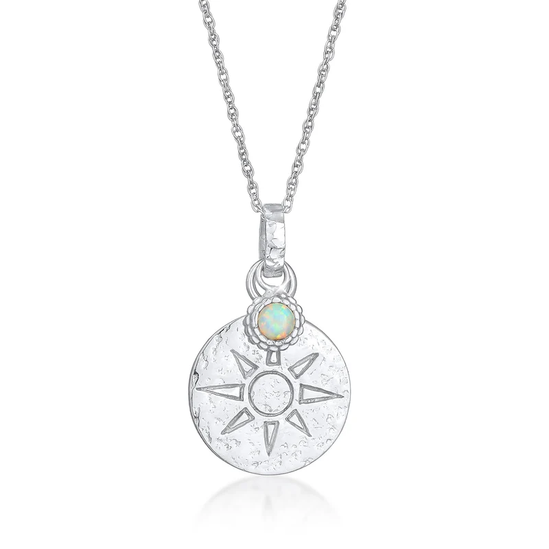 Halskette Plättchen Sonne | Synthetischer Opal (Weiß)