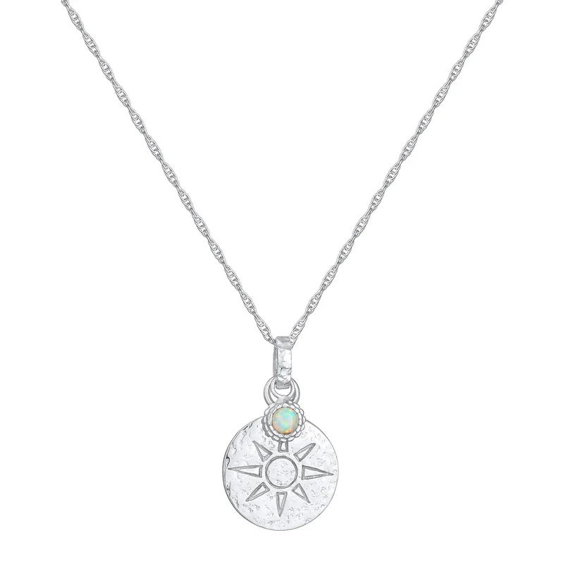 Halskette Plättchen Sonne | Synthetischer Opal (Weiß)