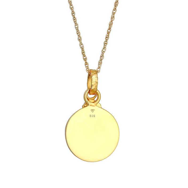 Halskette Plättchen Sonne | Synthetischer Opal (Weiß)