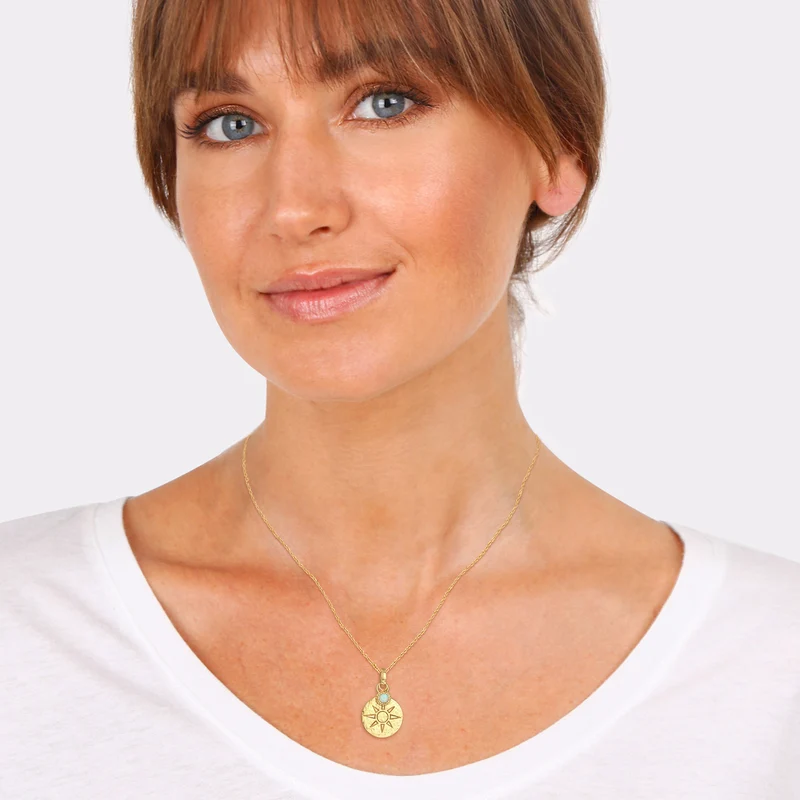 Halskette Plättchen Sonne | Synthetischer Opal (Weiß)