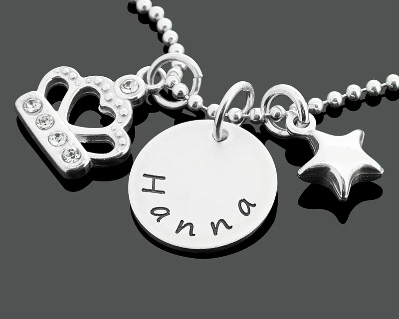 KINDERKETTE MÄDCHEN MIT KRONE, KINDERSCHMUCK MIT NAMEN, SCHMUCK GRAVUR