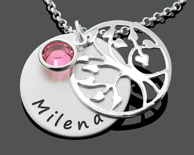 HALSKETTE DAMEN 925 SILBER LEBENSBAUM GEBURTSTAG GESCHENK FRAU GRAVUR