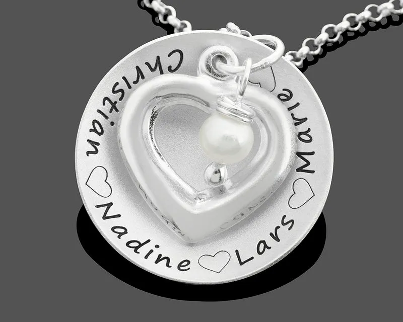 NAMENSKETTE MIT HERZ UND PERLE, FAMILIENKETTE SILBER, GESCHENK MAMA