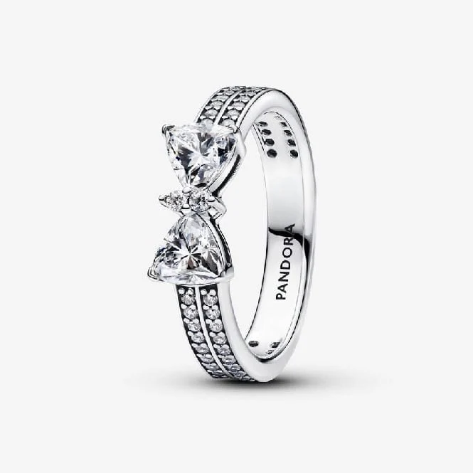 Sparkling Bow Double-Row Ring, Size 52