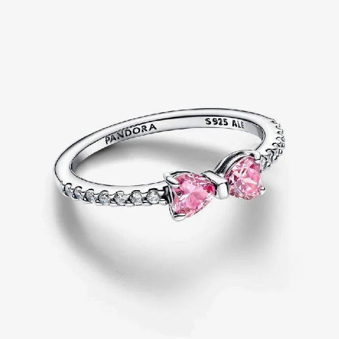 Sparkling Pink Bow Ring, Size 52