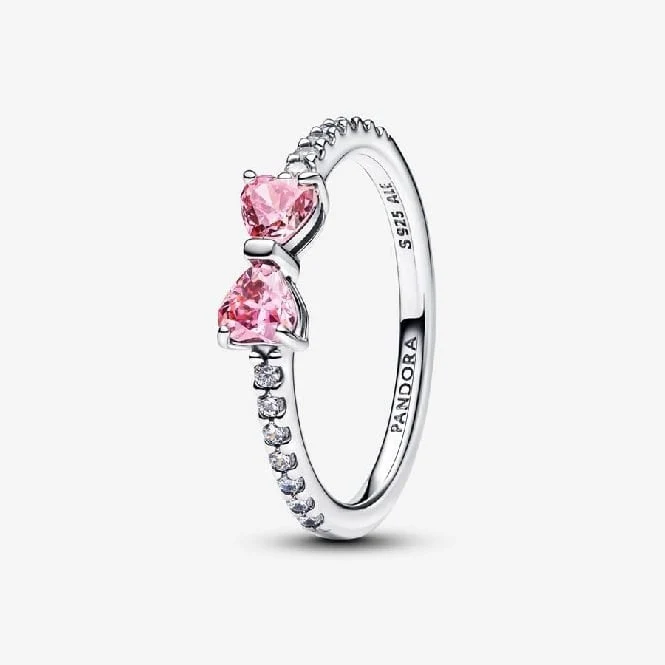 Sparkling Pink Bow Ring, Size 52