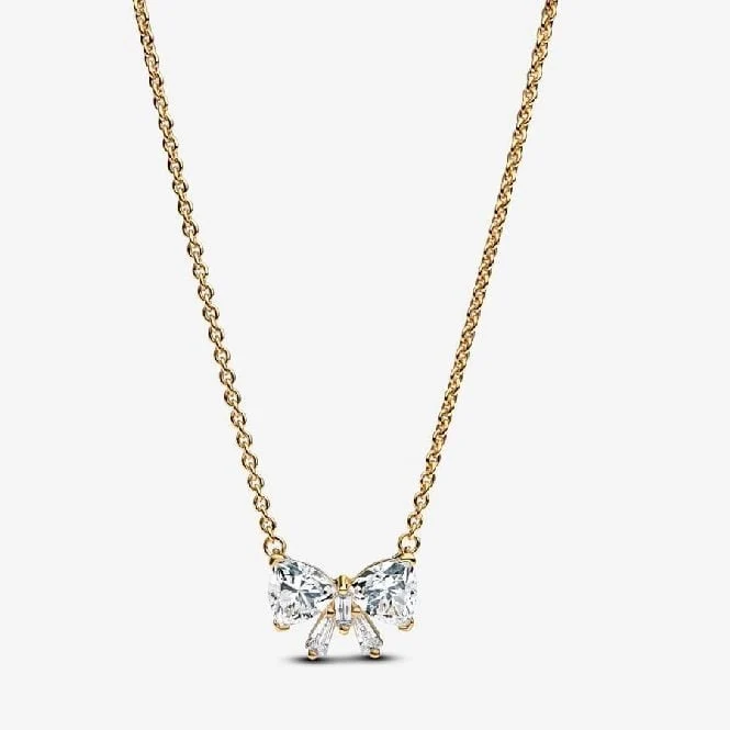 Gold Sparkling Bow Necklace, 45cm