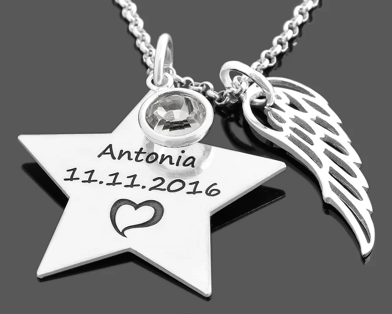 STERNENKIND HALSKETTE 925 SILBER STERN KETTE DAMEN SCHMUCK GRAVUR