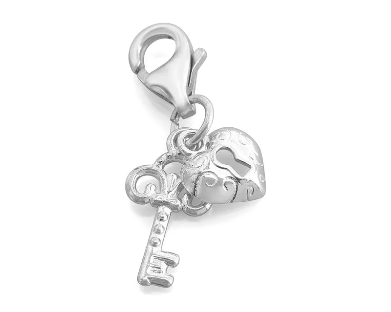 SILBERCHARM SCHLÜSSEL MIT HERZ, ANHÄNGER SILBER, LIEBESSCHMUCK